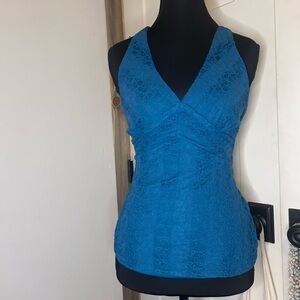 Fire Los Angeles Teal Lace Halter Top Tank Y2K 90s Cut Out Detail Braided